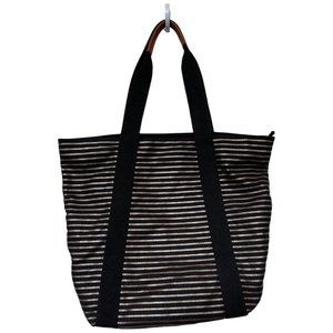 Bath And Body Works Black & Gold Striped Medium Zipper Tote Bag